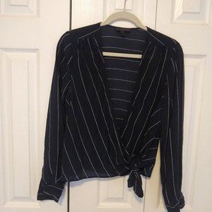 J Crew Silk Stripe Faux Wrap Blouse